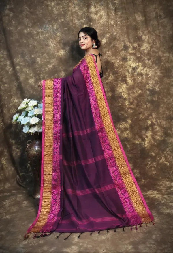 Dark_Purple_Premium_Handwoven_Bengal_Cotton_Saree_For_Women