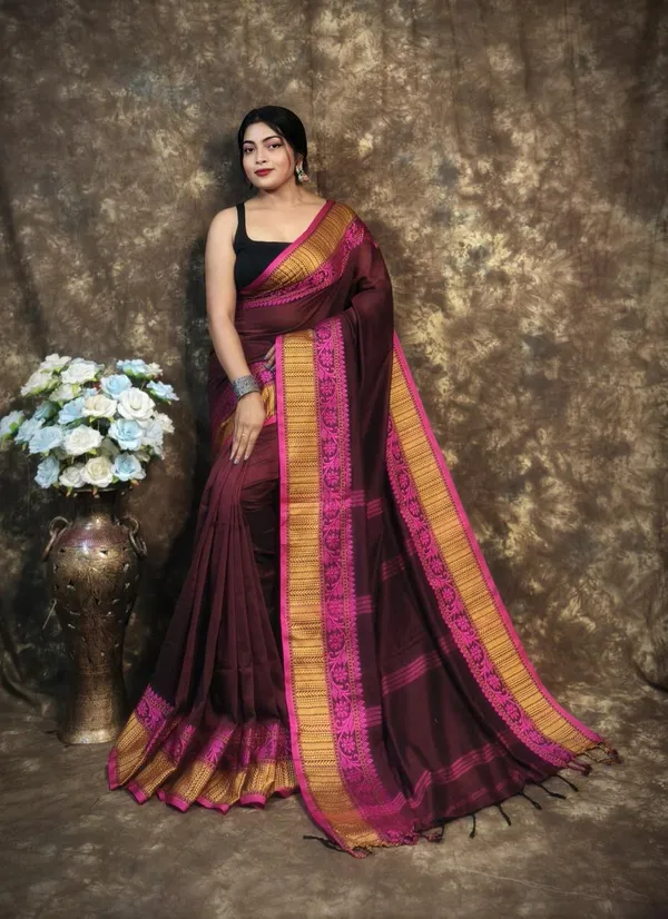 Maroon_Handwoven_Bengal_Cotton_Saree_For_Women_|_Premium_Quality_Lightweight_Sarees_For_All_Ocassion