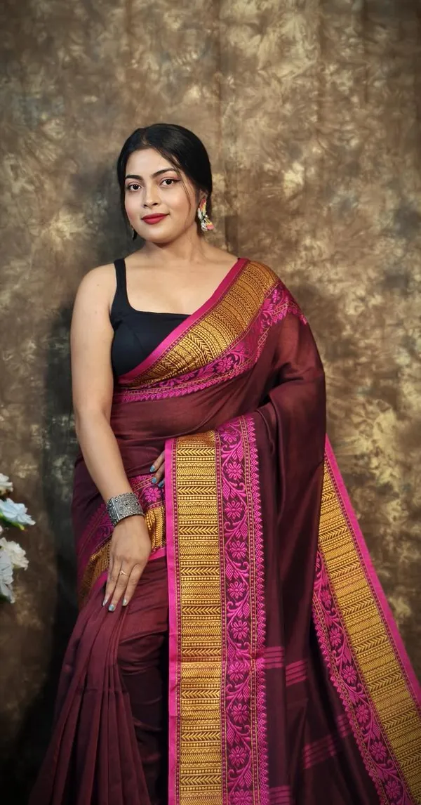 Maroon_Handwoven_Bengal_Cotton_Saree_For_Women_|_Premium_Quality_Lightweight_Sarees_For_All_Ocassion