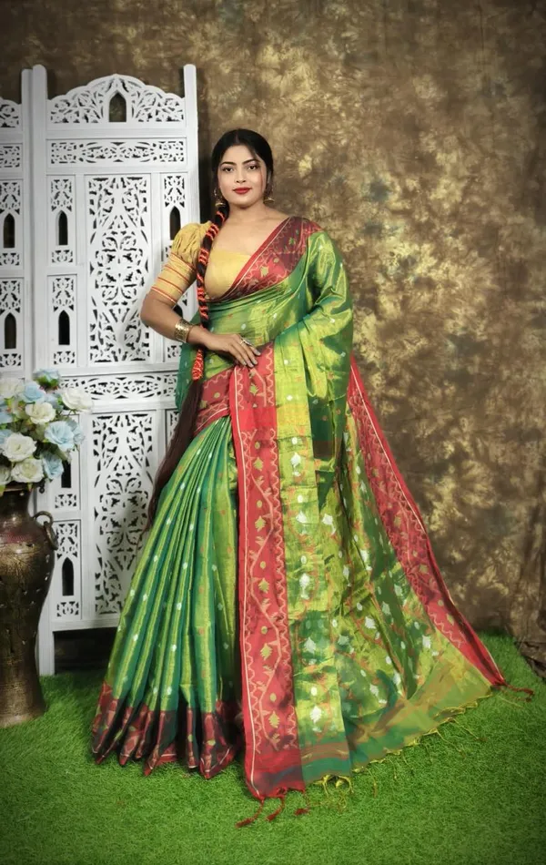 Green_&_Red_Premium_Handloom_Tissue_Saree_For_Women