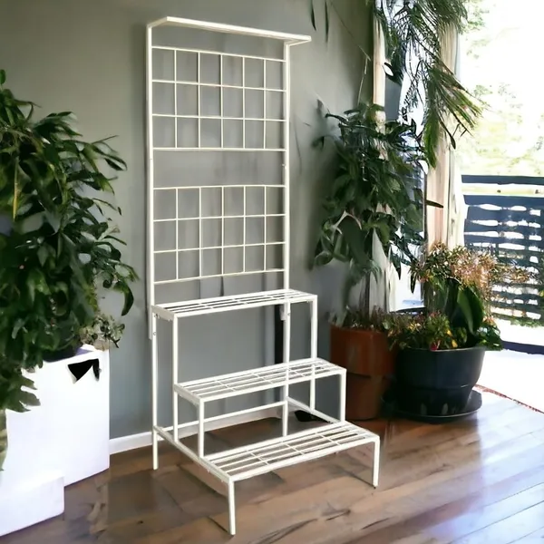 White_Tier_Plant_Stand_With_Space_Of_Hanging_Planters_Flower_Pot_Organizer_Rack