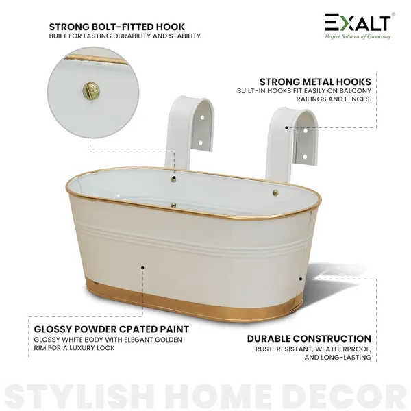 EXALT_Anti-Rust_Balcony_Hanging_Flower_Pot_(White_Gold_Pack_of_5)
