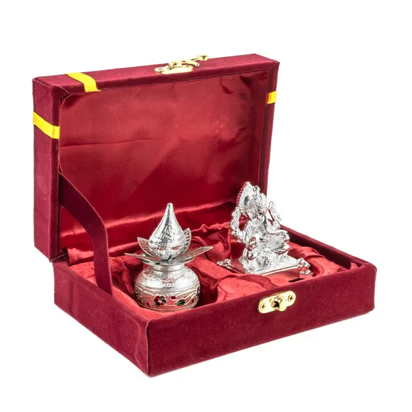 Silver_Plated_Ganpati_&_Mangal_Kalash_Nariyal_Meena
