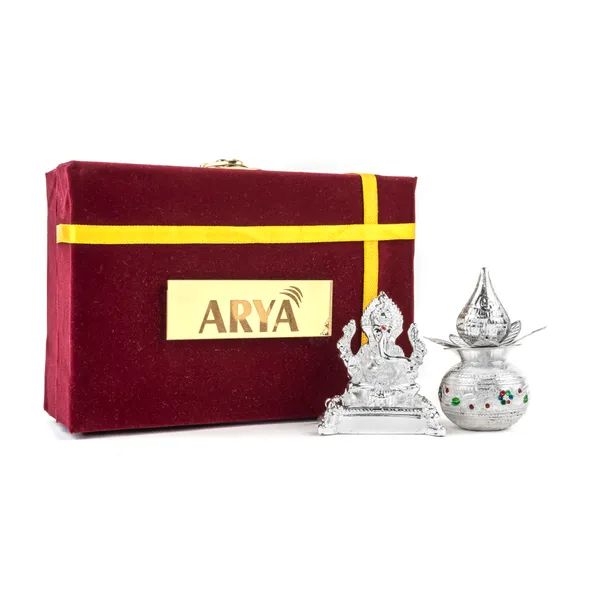 Silver_Plated_Ganpati_&_Mangal_Kalash_Nariyal_Meena