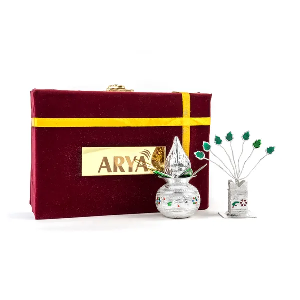Silver_Plated_Mangal_Kalash_Nariyal_Meena_&_Tulsi_Meena
