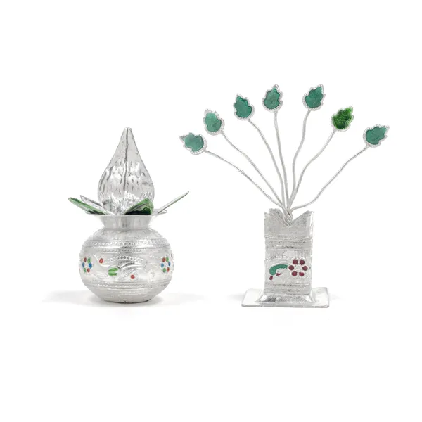 Silver_Plated_Mangal_Kalash_Nariyal_Meena_&_Tulsi_Meena