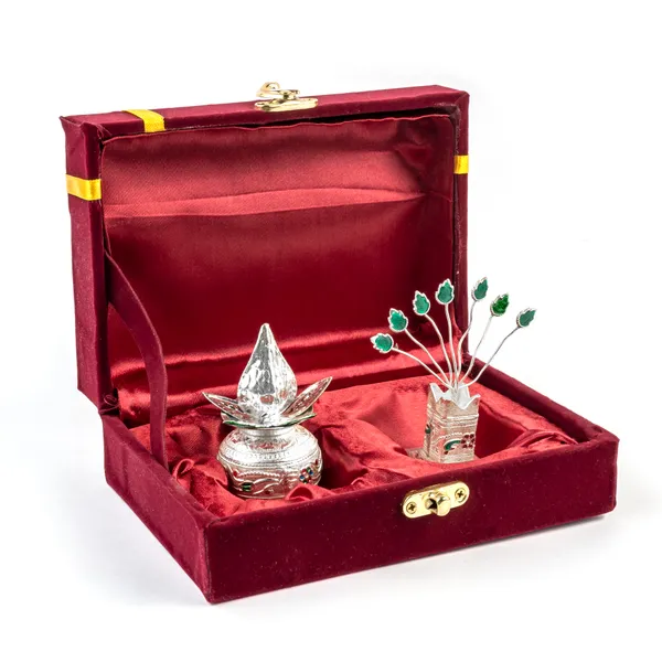 Silver_Plated_Mangal_Kalash_Nariyal_Meena_&_Tulsi_Meena
