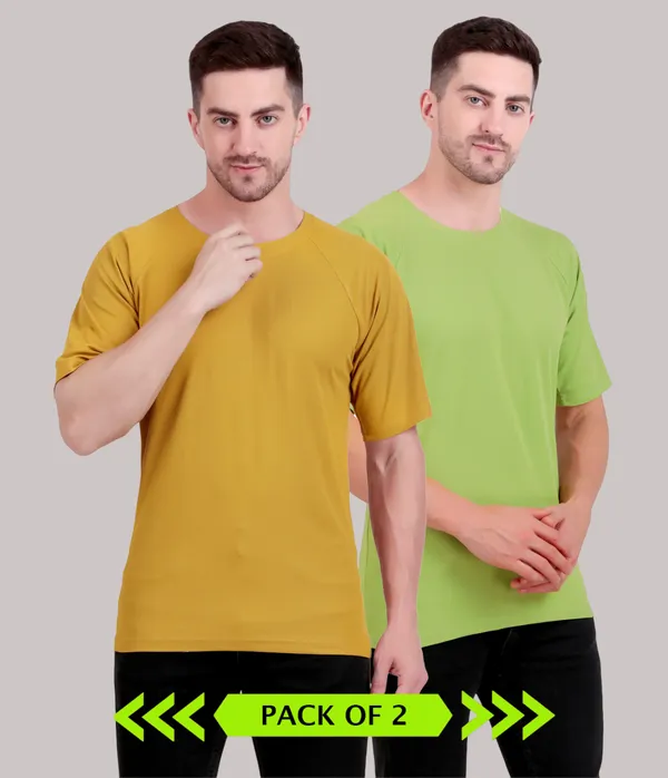 Multicolor_Green_And_Mustard_Solid_Ragalan_Fit_Round_Neck_T-Shirt_(Pack_Of_2)_(180_GSM)