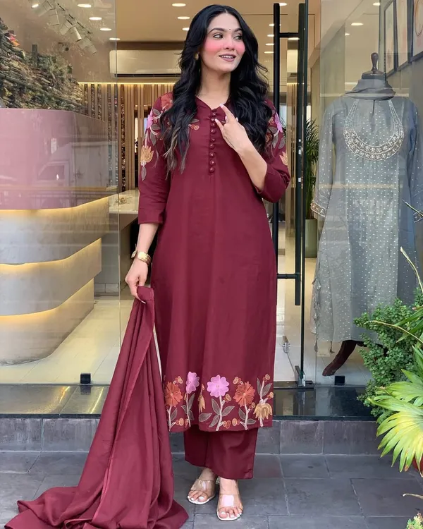 Cotton_Kurti_set_merun_FZ