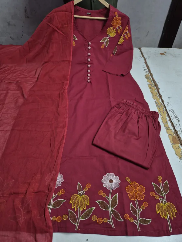 Cotton_Kurti_set_merun_FZ
