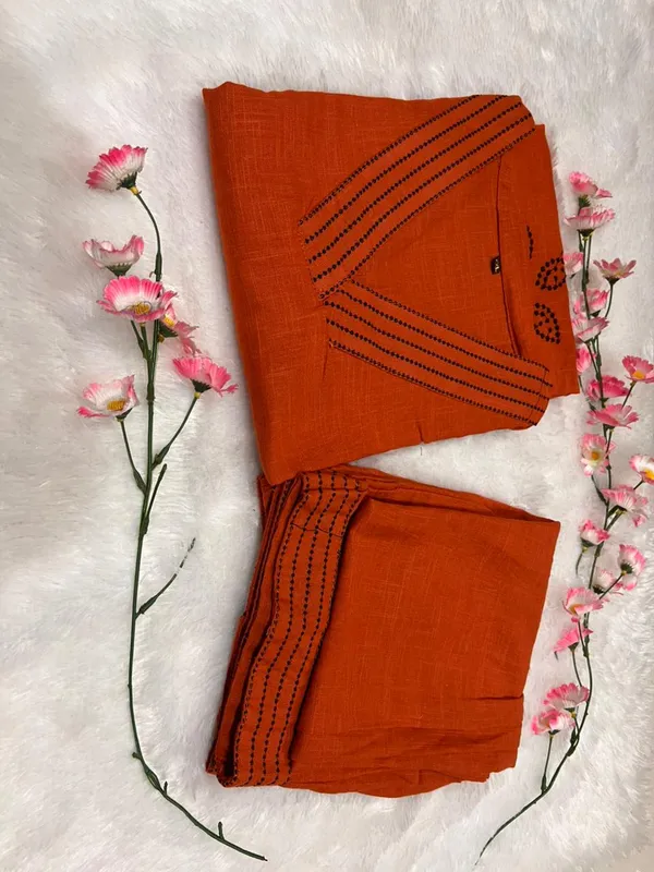 Orange_Cotton_Embroidered_Kurti_set