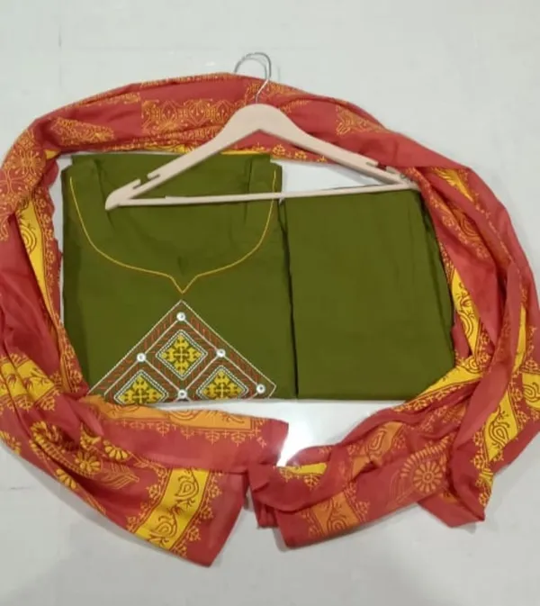 Pista_Green_Kurti_Set_with_Ivory_Embroidery_and_Orange_Dupatta