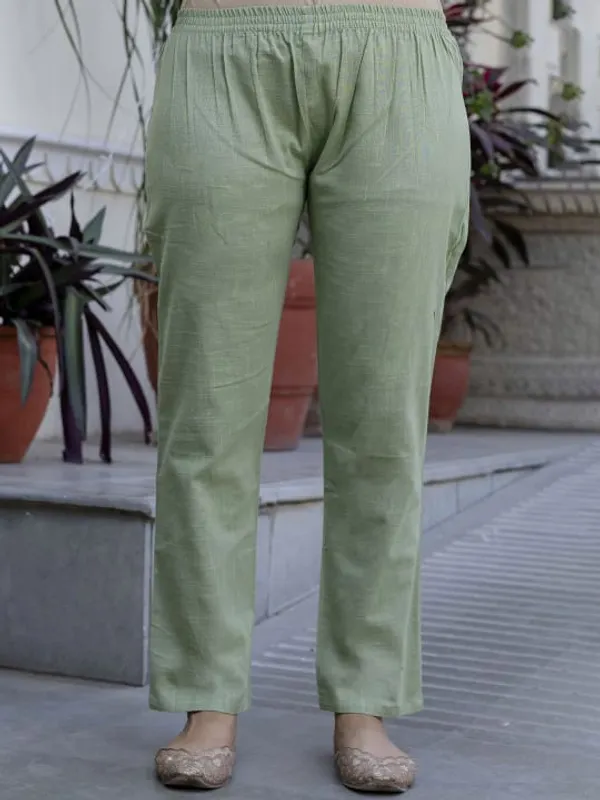 Cotton_kurti_pant_set_Gray_Green_ponam