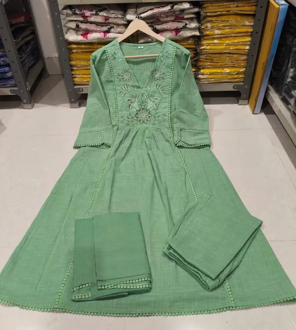Cotton_kurti_pant_set_Gray_Green_ponam