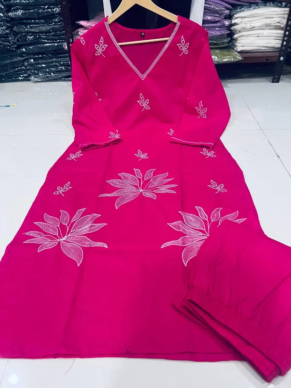 Pink_Cotton_Kurti_Set_with_Embroidery_Work