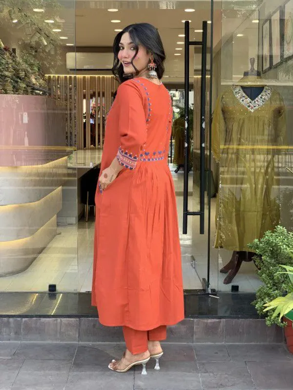 Embroidered_Pure_Cotton_Rust_Kurti_with_Pant