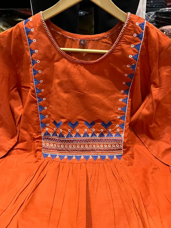Embroidered_Pure_Cotton_Rust_Kurti_with_Pant