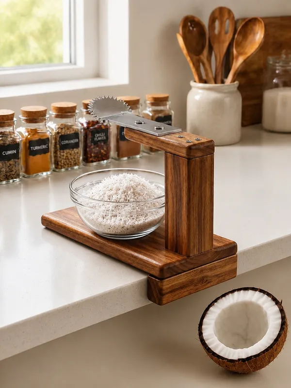 Manual_Coconut_Scraper_with_Wooden_Clamp_Base_|_Stainless_Steel_Serrated_Blade_|_Heavy-Duty_Table_Mount_Coconut_Grater_|_Traditional_Hand_Operated_Coconut_Scraping_Machine_for_Home_Kitchen