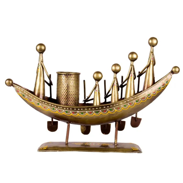 Brown_Antique_Handcrafted_Iron_Boat_Shape_Penstand/Pencil_Holder|Stnad|_Showpiece_With_Chakus_Gifts