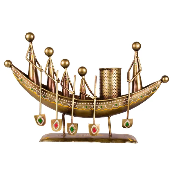 Brown_Antique_Handcrafted_Iron_Boat_Shape_Penstand/Pencil_Holder|Stnad|_Showpiece_With_Chakus_Gifts