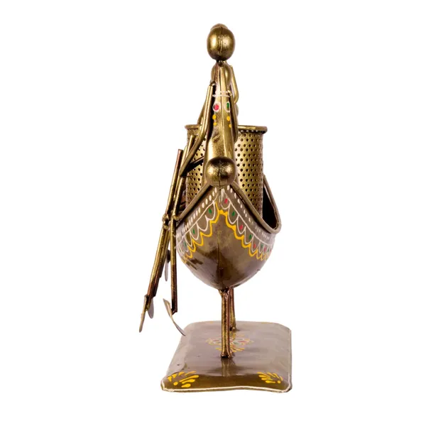 Brown_Antique_Handcrafted_Iron_Boat_Shape_Penstand/Pencil_Holder|Stnad|_Showpiece_With_Chakus_Gifts
