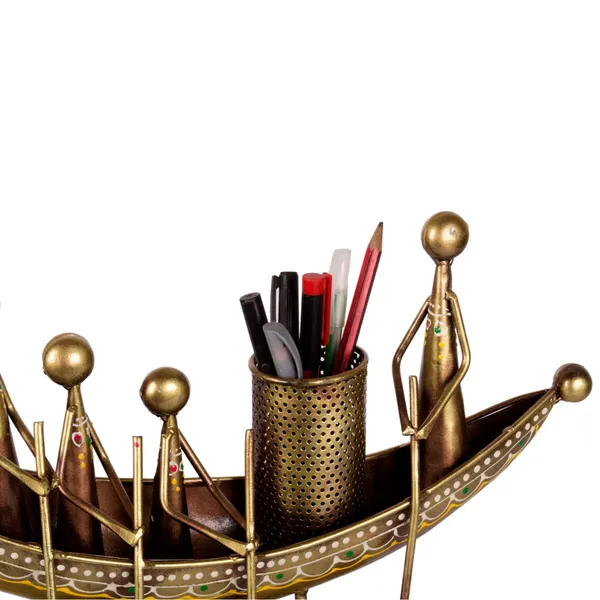 Brown_Antique_Handcrafted_Iron_Boat_Shape_Penstand/Pencil_Holder|Stnad|_Showpiece_With_Chakus_Gifts