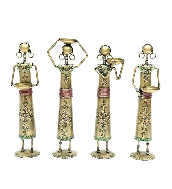 Golden_Antique_Metal_Wrought_Iron_Tribal_Lady_Worker_|_Showpieces_Ladies_Doll_Figurine_Statue_Decorative_Items