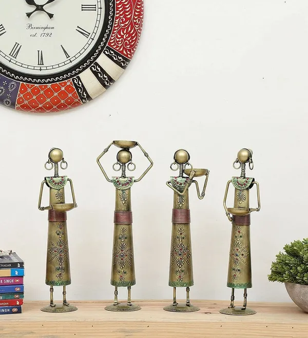 Golden_Antique_Metal_Wrought_Iron_Tribal_Lady_Worker_|_Showpieces_Ladies_Doll_Figurine_Statue_Decorative_Items