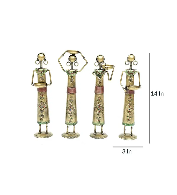 Golden_Antique_Metal_Wrought_Iron_Tribal_Lady_Worker_|_Showpieces_Ladies_Doll_Figurine_Statue_Decorative_Items