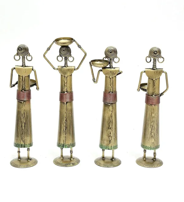 Golden_Antique_Metal_Wrought_Iron_Tribal_Lady_Worker_|_Showpieces_Ladies_Doll_Figurine_Statue_Decorative_Items