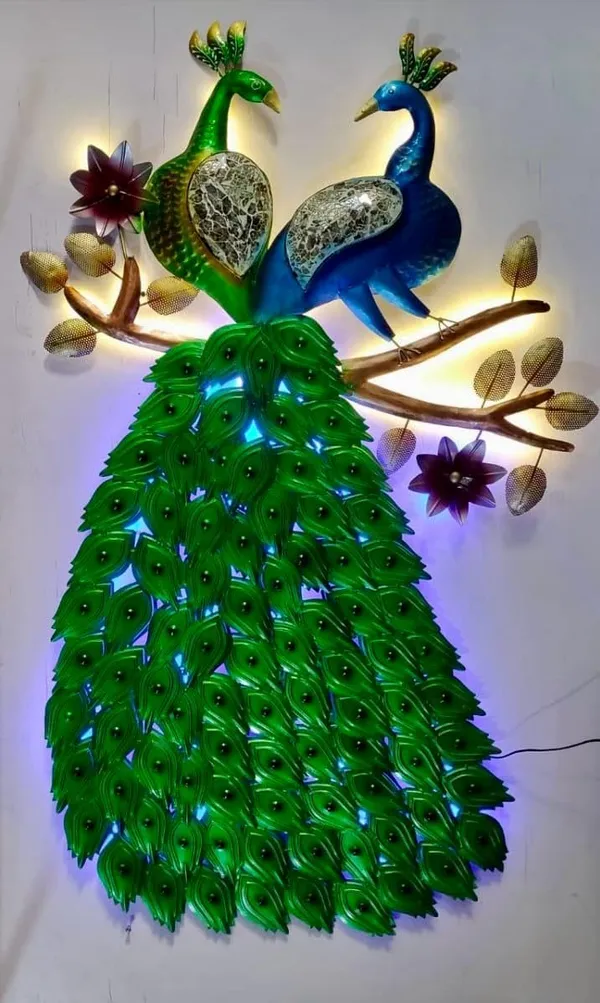 Metal_Double_Couple_Peacock_Wall_Art_Decor_On_Tree_Branch_With_Led_(3_Feet_(36_x_22_Inch)