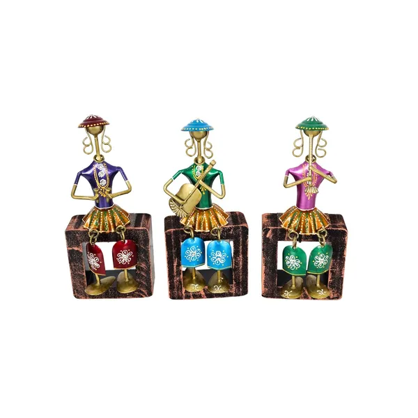 3_Piece_Wrought_Iron_Musician_Seated_Ladies_Showpiece_Figurine_Multicolours,_8.5_Inch