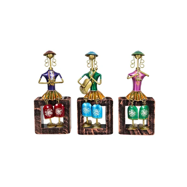 3_Piece_Wrought_Iron_Musician_Seated_Ladies_Showpiece_Figurine_Multicolours,_8.5_Inch