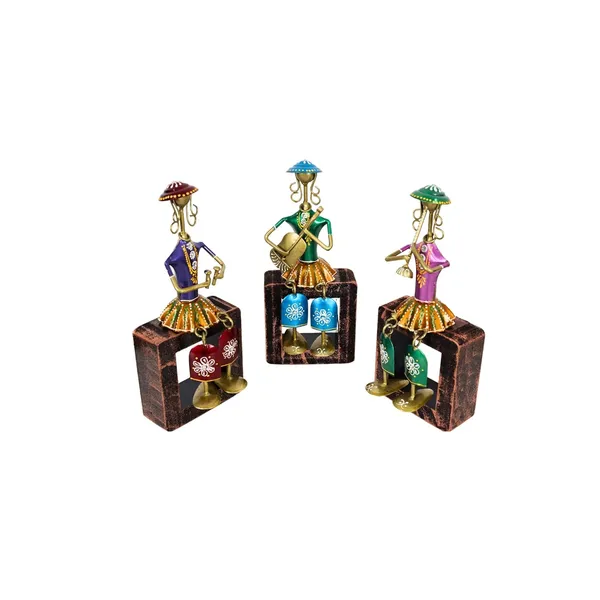 3_Piece_Wrought_Iron_Musician_Seated_Ladies_Showpiece_Figurine_Multicolours,_8.5_Inch