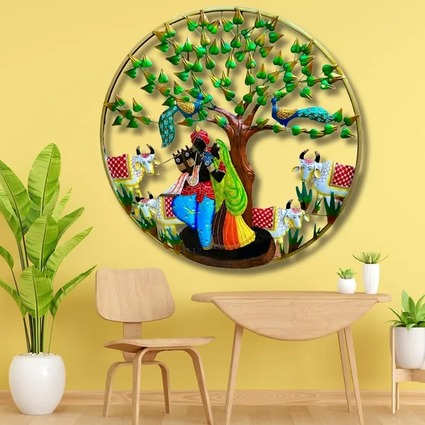 IRON_PAINTED_WALL_ROUND4_COW_KRISHNA_W/_TREE