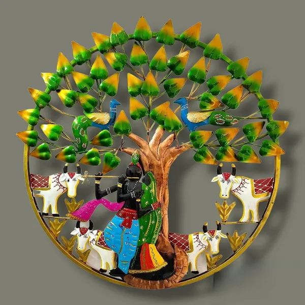 IRON_PAINTED_WALL_ROUND4_COW_KRISHNA_W/_TREE