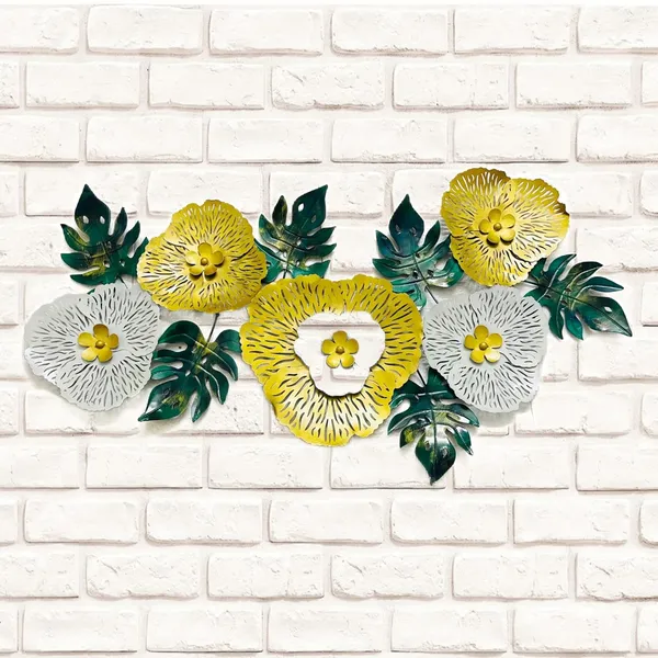 Metal_Flower_Wall_Art_Hanging_Decor_Abstract_Golden_Green_And_White_Floral_(54_x_24_Inch)