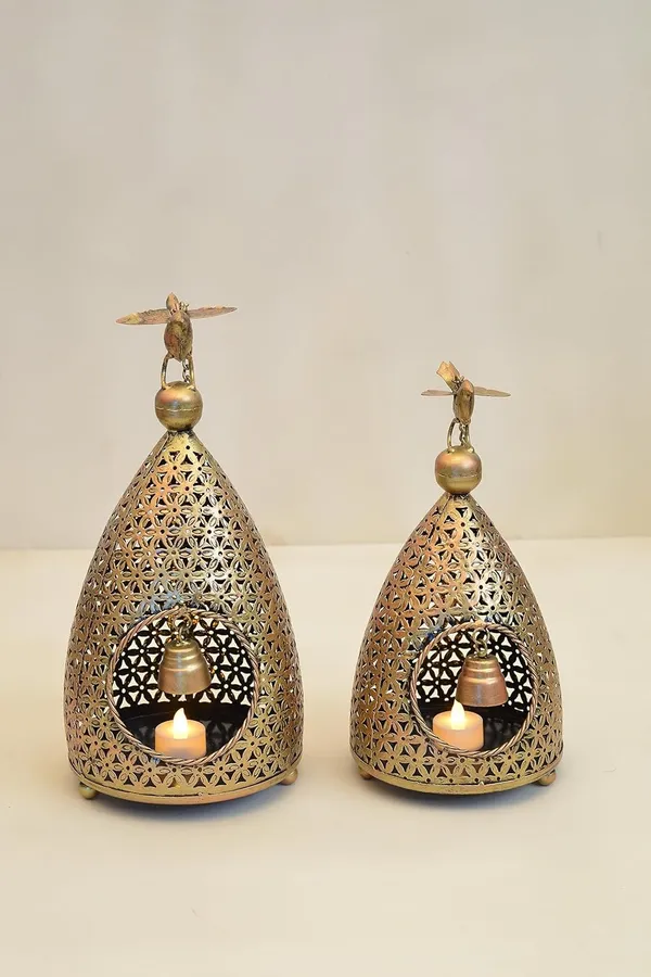 IRON_PAINTED_BIRD_HOUSE_TEA_LIGHT_Hanging_Set_of_2