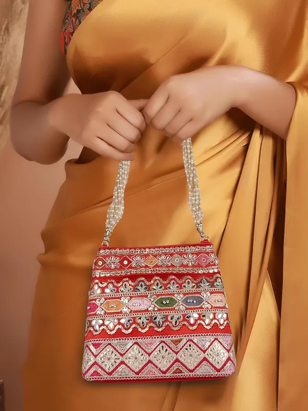Red_Velvet_Silk__Embroidery_Ethnic_Wedding_Party_Handheld_Potli_For_Women