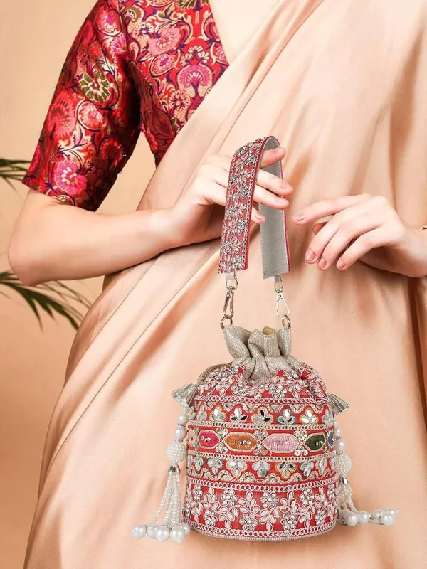 Red_Velvet_Silk__Embroidery__Ethnic_Wedding_Party_Handheld_Potli_For_Women,_Red
