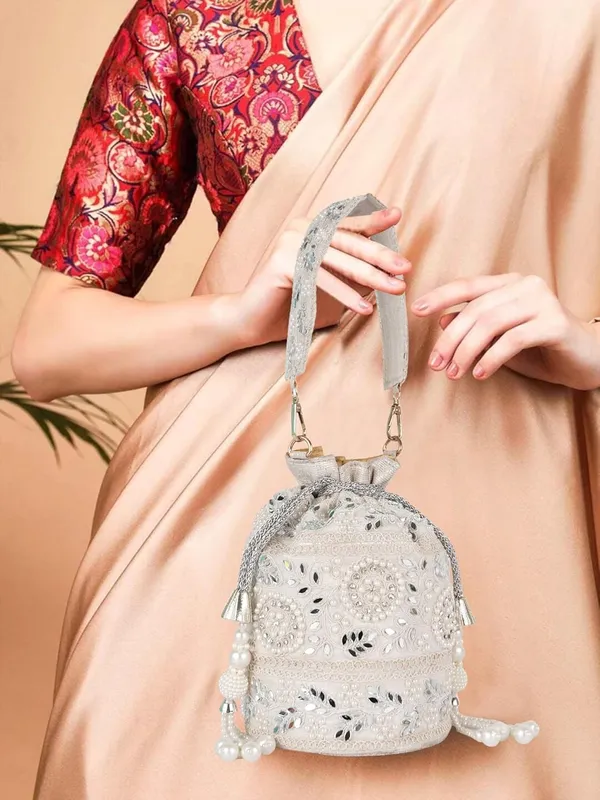 White_Velvet_Silk__Embroidery__Ethnic_Wedding_Party_Handheld_Potli_For_Women,_White