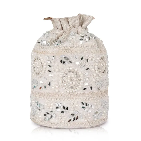 White_Velvet_Silk__Embroidery__Ethnic_Wedding_Party_Handheld_Potli_For_Women,_White