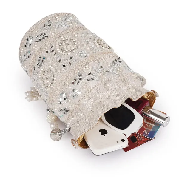 White_Velvet_Silk__Embroidery__Ethnic_Wedding_Party_Handheld_Potli_For_Women,_White