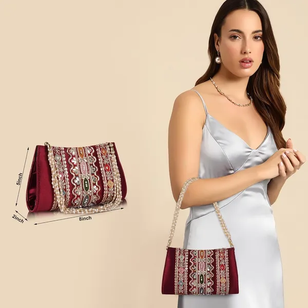 Maroon_Velvet_Silk__Embroidery__Wedding_Party_Handheld_Potli_For_Women