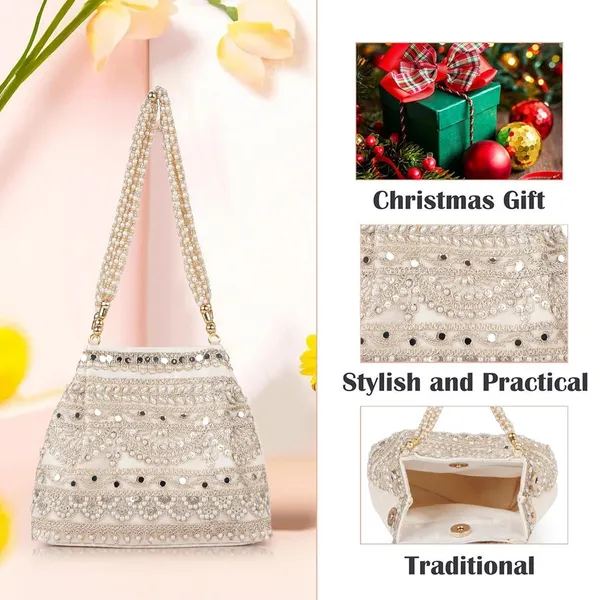 Cream_Velvet__Embroidery_Wedding_Party_Handheld_Potli_Bag_For_Women