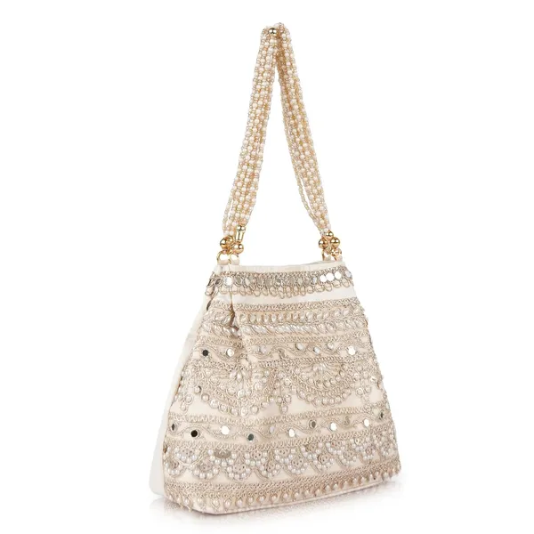 Cream_Velvet__Embroidery_Wedding_Party_Handheld_Potli_Bag_For_Women
