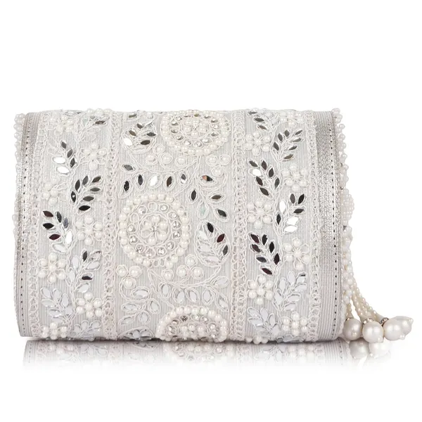 White_Velvet_Silk__Embroidery__Wedding_Party_Handheld_Potli_Bag_For_Women