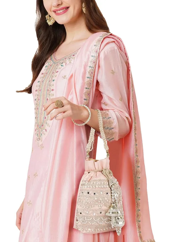 Peach_Velvet_Silk__Embroidery_Wedding_Handheld_Potli_Bag_For_Women