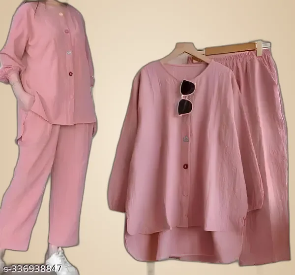 Peach_Crape_Premium_Solid_Casual_Co-Ord_Set_for_Women