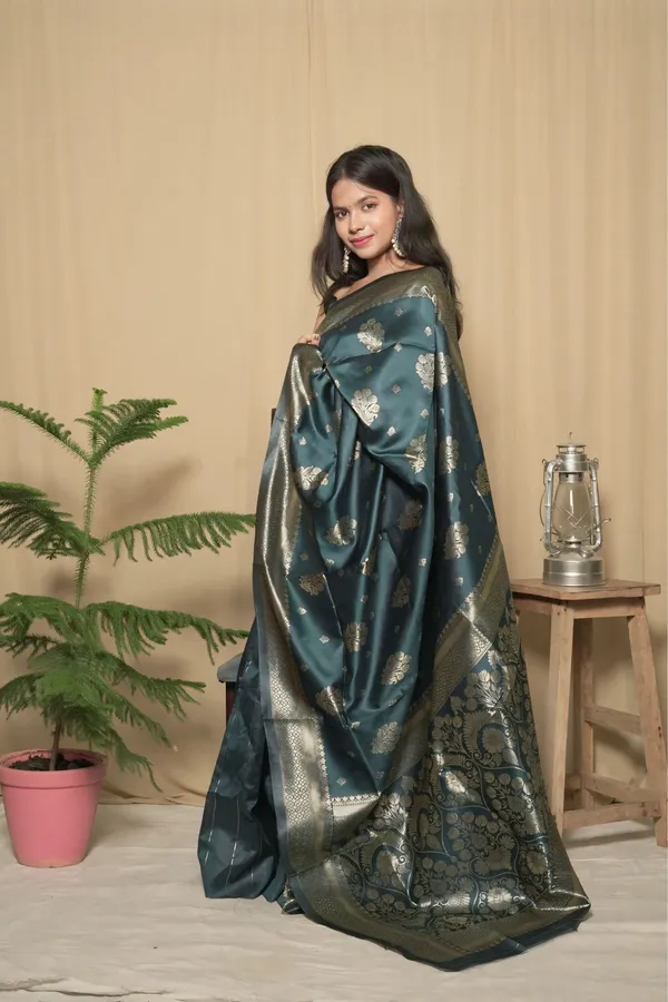 Teal_Litchi_Silk_Jacquard_Work_Saree_With_Unstitched_Blouse_Piece_|_For_Women